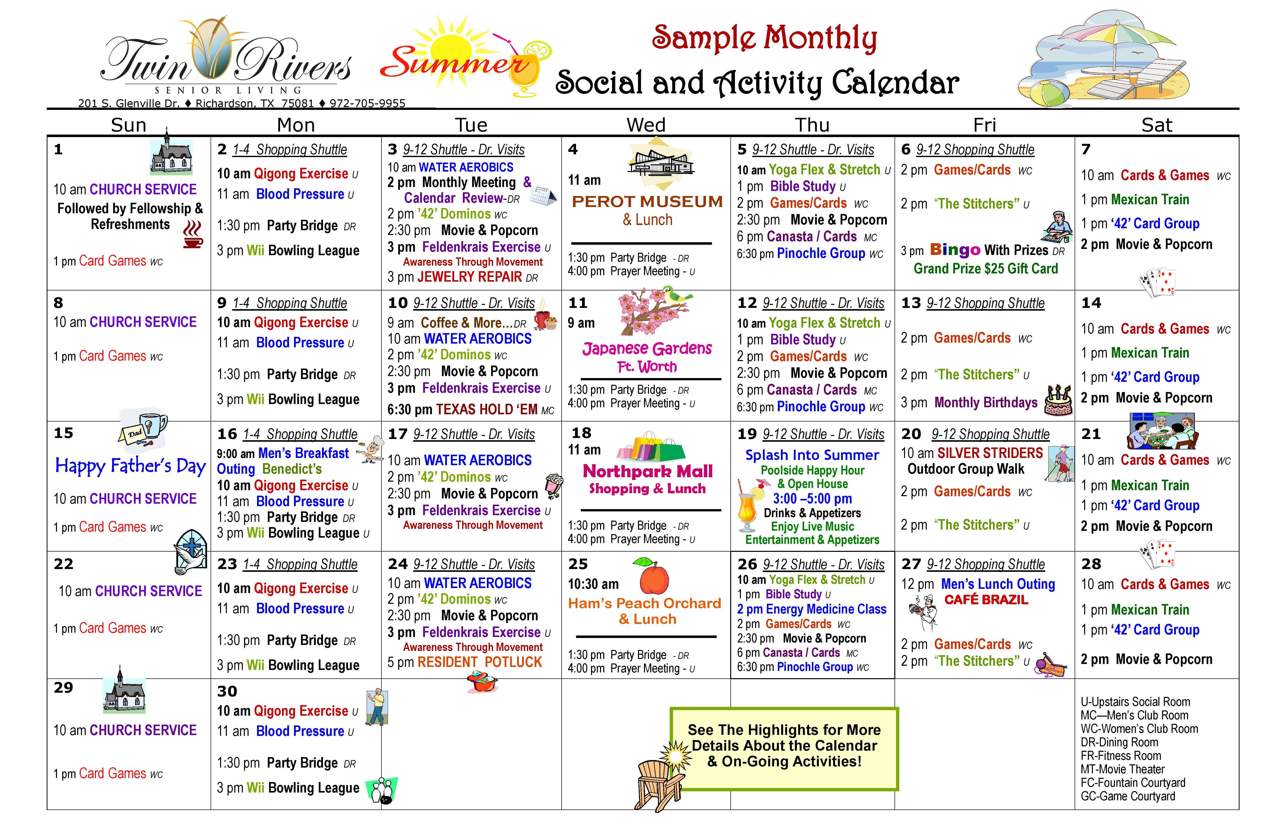 Calendar of Events and Activities Twin Rivers Senior Living